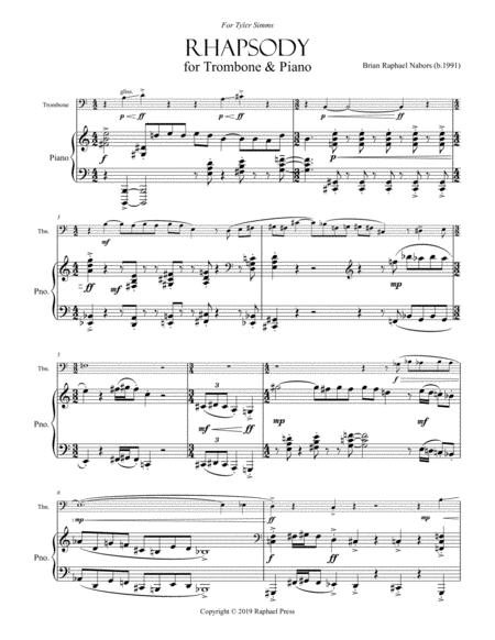 Rhapsody for Trombone and Piano (Full Score + Trombone Part) image number null