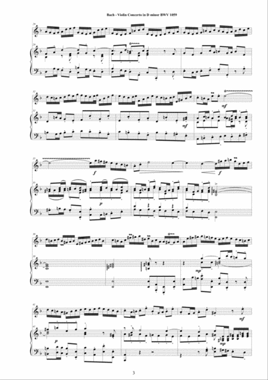 Bach - Violin Concerto in D minor BWV 1059 for Violin and Piano Violin Solo scores gallery preview page 3