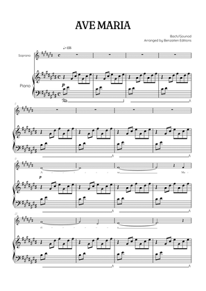 Bach / Gounod Ave Maria in C sharp major [C#] • soprano sheet music with piano accompaniment