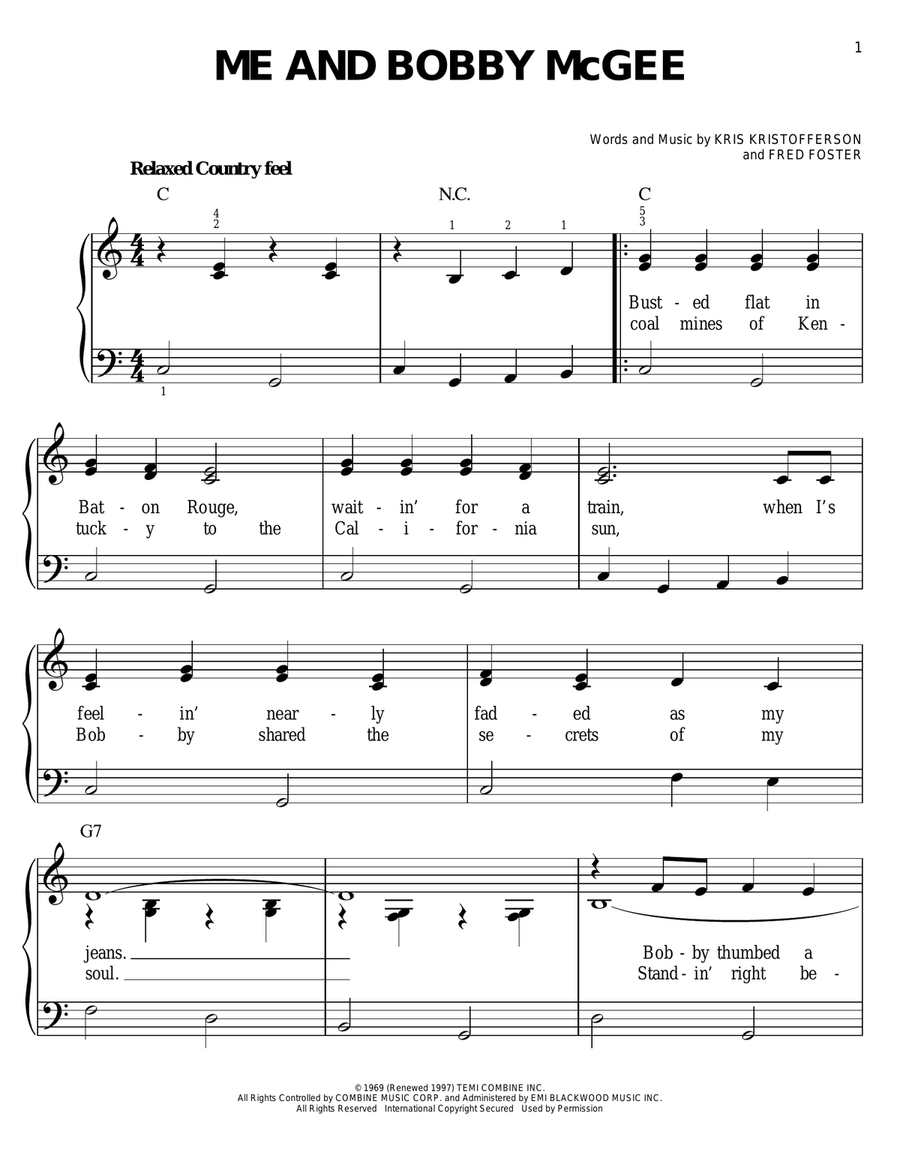 Me And Bobby McGee Easy Piano scores gallery preview page 1