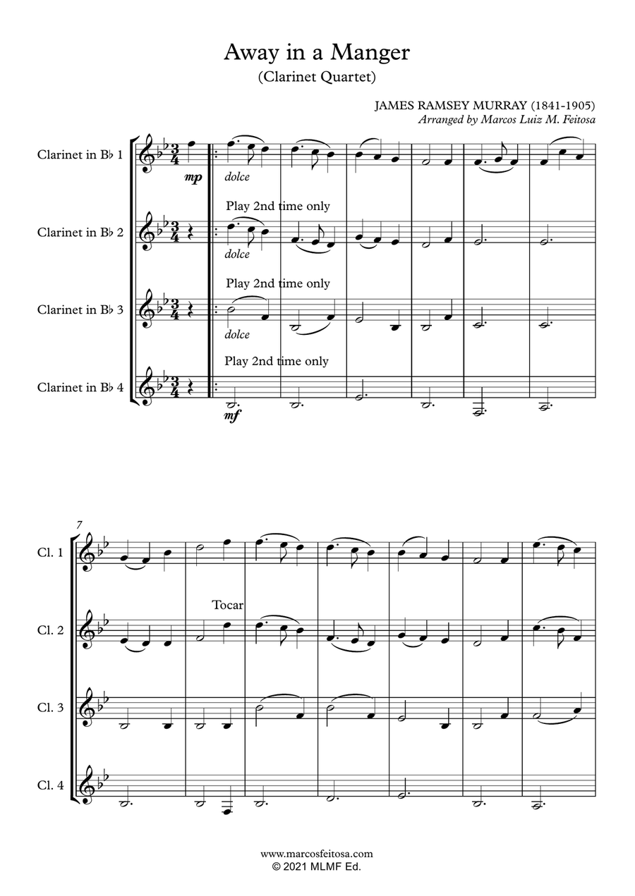 Away in a Manger - Clarinet Quartet Clarinet Quartet scores gallery preview page 3