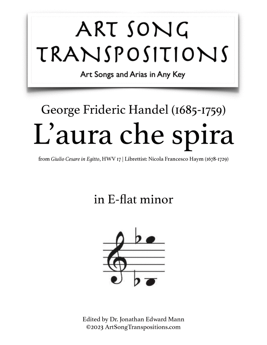 HANDEL: L’aura che spira tiranno e fiero (transposed to E-flat minor) Voice scores gallery preview page 1