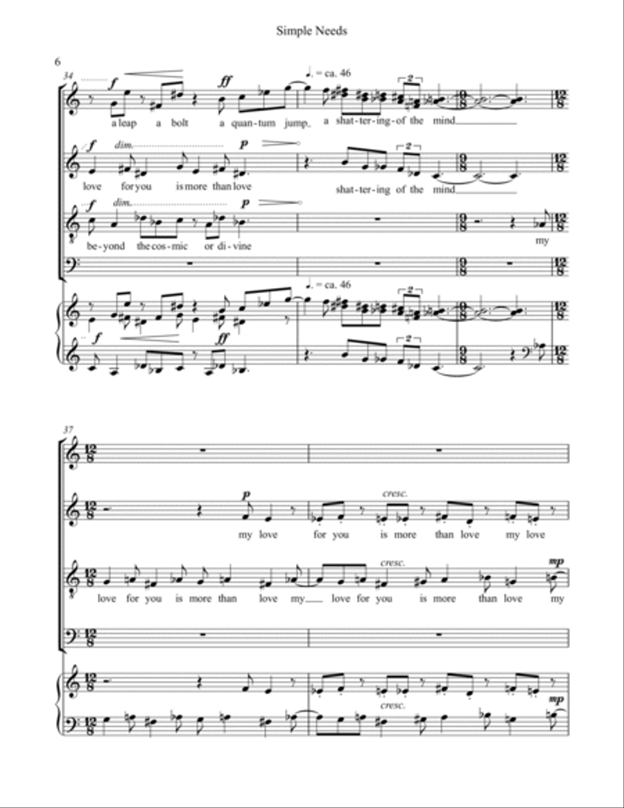 Simple Needs for mixed chorus (SATB) 4-Part scores gallery preview page 6