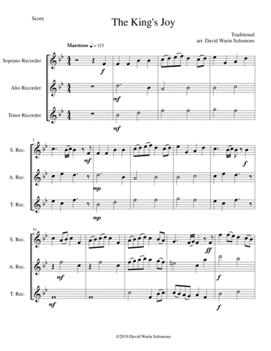 The King's Joy for recorder trio (soprano, alto, tenor) image number null
