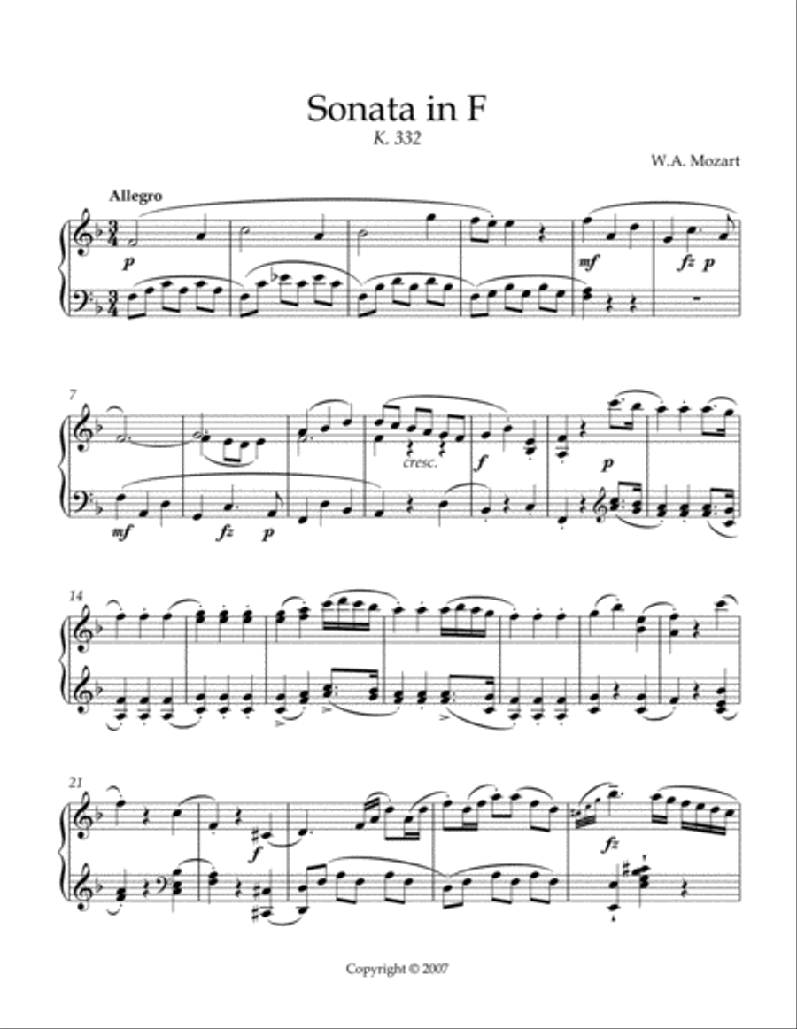 Sonata in F Major (K. 332) Piano Method scores gallery preview page 2