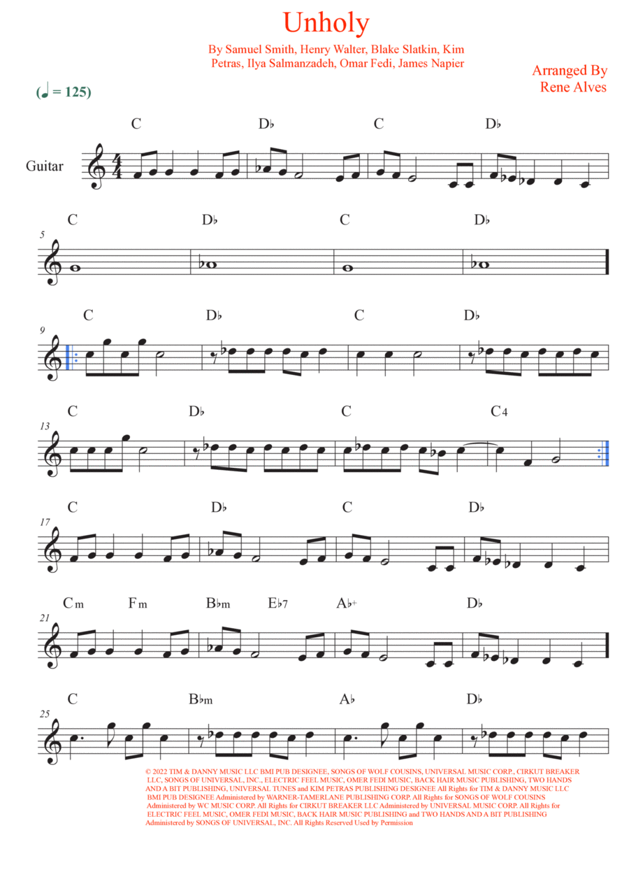 Unholy Acoustic Guitar scores gallery preview page 1