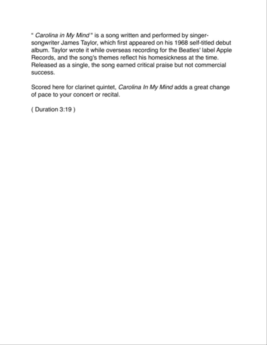 Carolina In My Mind Woodwind Ensemble scores gallery preview page 2
