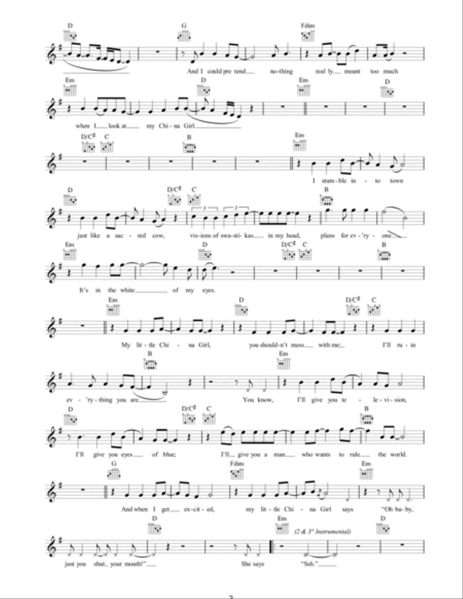 China Girl China Girl Piano scores gallery preview page 2