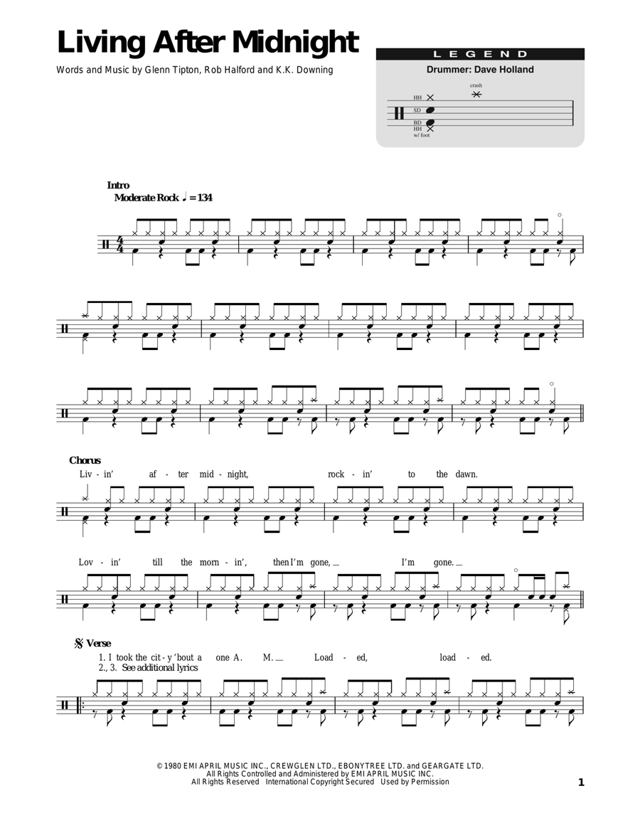 Living After Midnight Drum Set scores gallery preview page 1