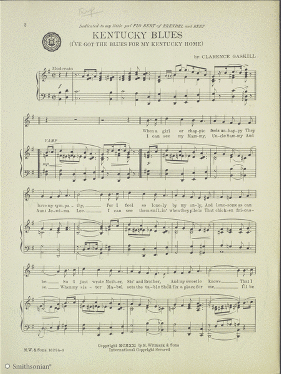 Kentucky Blues (I've Got the blues for my kentucky home) Piano, Vocal scores gallery preview page 2