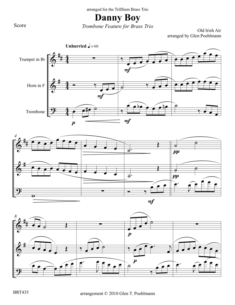 DANNY BOY - BRASS TRIO (Trombone Feature) - unaccompanied Trombone Trio scores gallery preview page 1