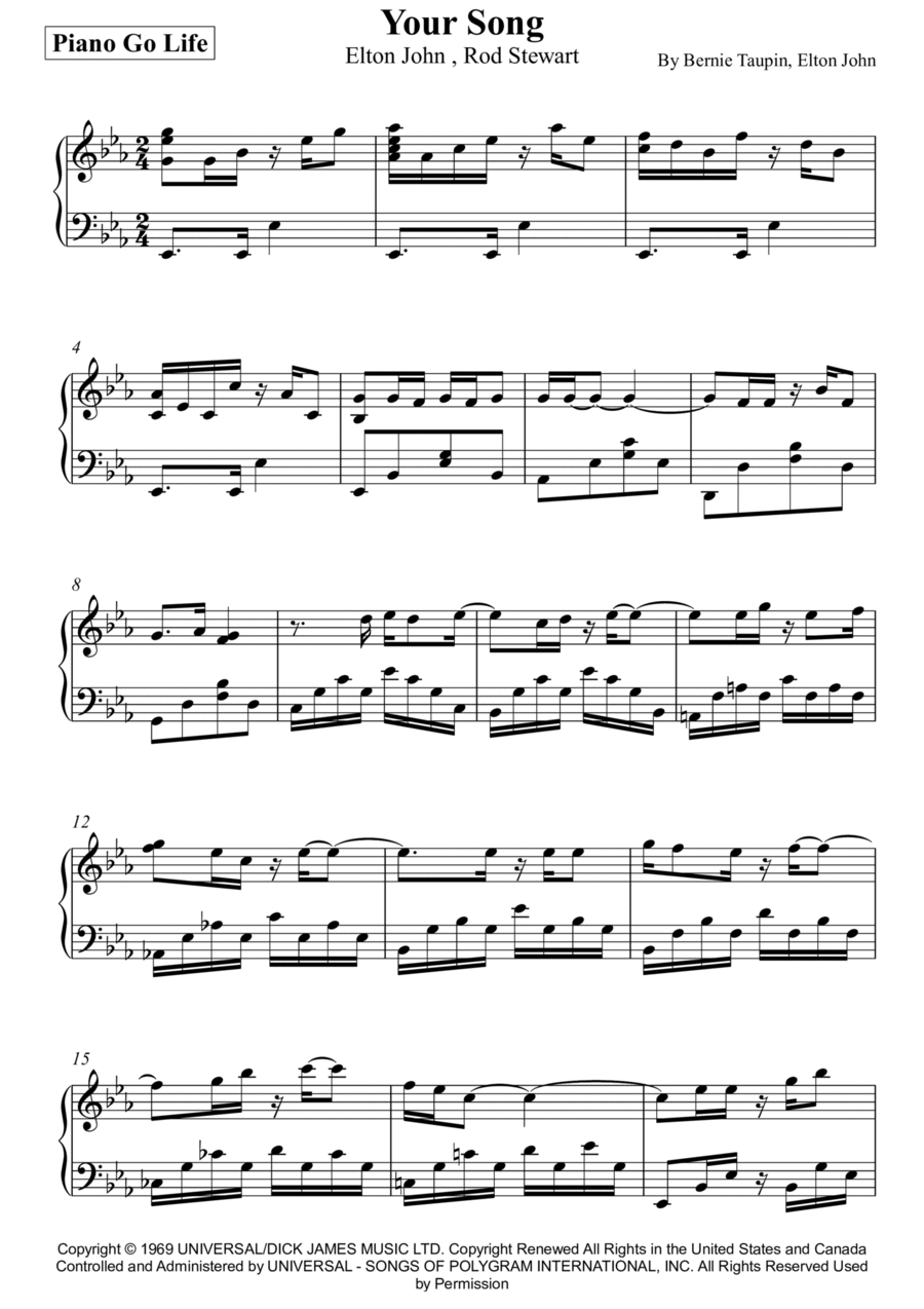 Your Song Piano Solo scores gallery preview page 1
