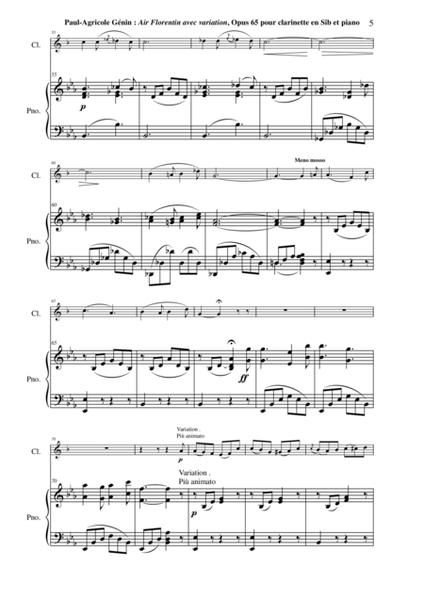 Paul-Agricole GÉNIN: Air Florentin avec Variation Opus 65 for Bb clarinet and piano