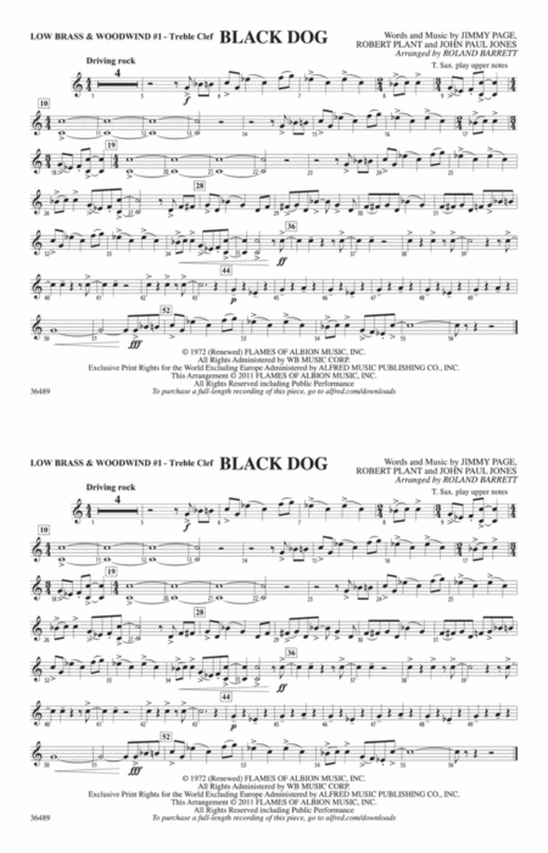 Black Dog: Low Brass & Woodwinds #1 - Treble Clef