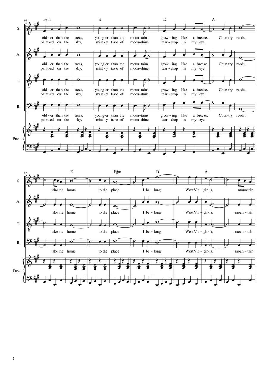 Take Me Home, Country Roads 4-Part scores gallery preview page 2