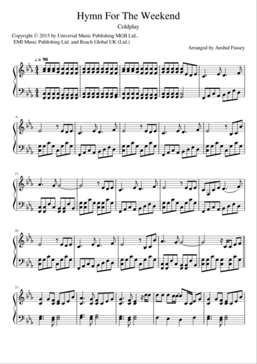 Hymn For The Weekend Hymn For The Weekend Small Ensemble scores gallery preview page 1