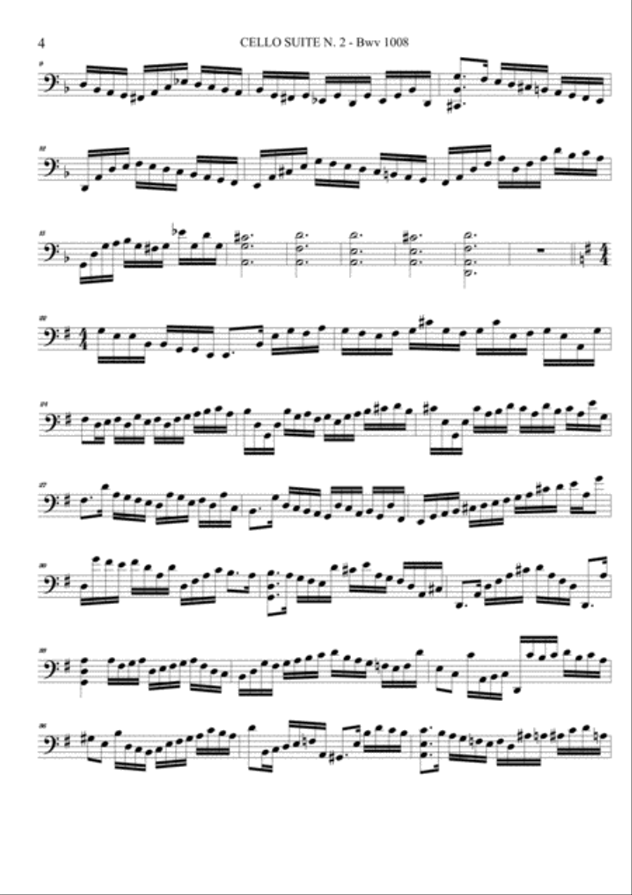 CELLO SUITE N. 2 - Bwv 1008 - Prelude, Allemande, Courent, Sarabande, Minuetto, Giga Cello Solo scores gallery preview page 4