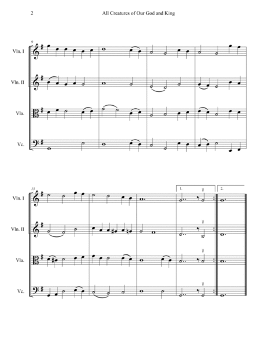 All Creatures of Our God and King (String Quartet) String Quartet scores gallery preview page 2