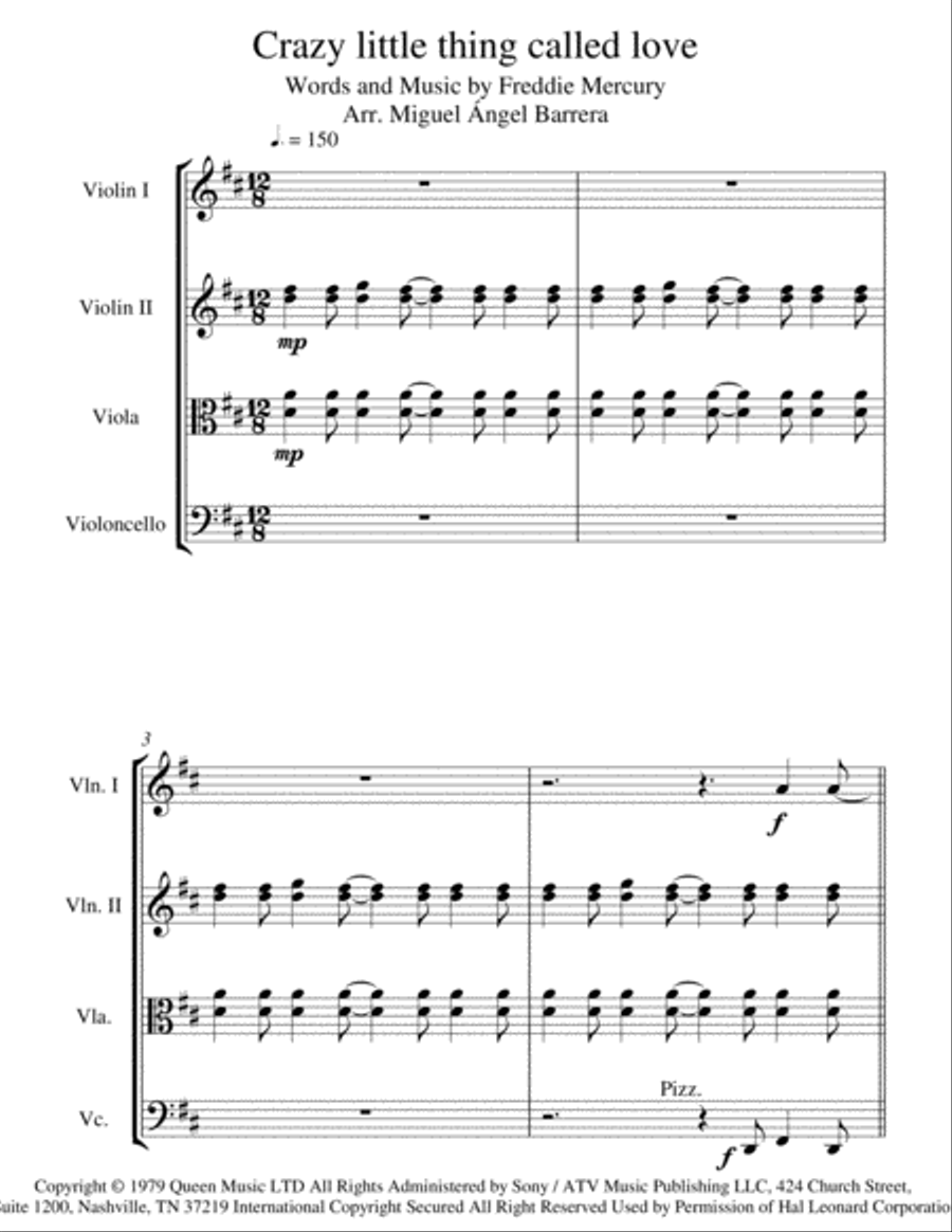 Crazy Little Thing Called Love String Quartet scores gallery preview page 3