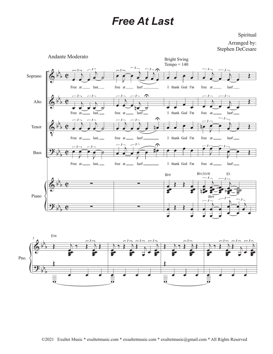 Free At Last (SATB) 4-Part scores gallery preview page 1