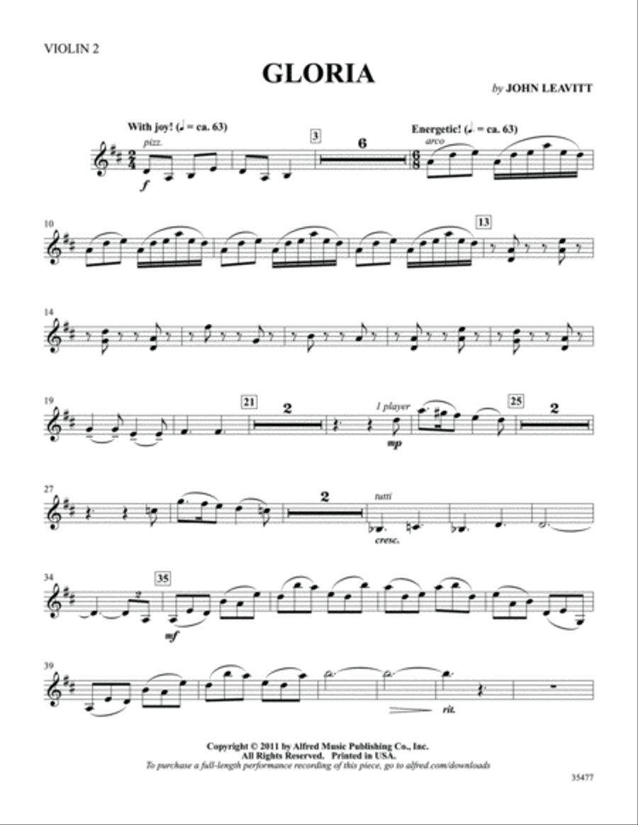 Gloria: 2nd Violin Gloria: 2nd Violin Violin scores gallery preview page 1