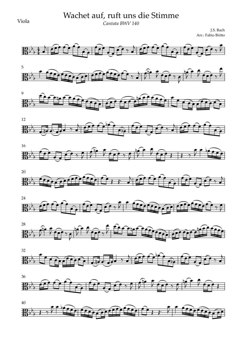 Wachet Auf BWV 140 (J.S. Bach) for Viola Solo