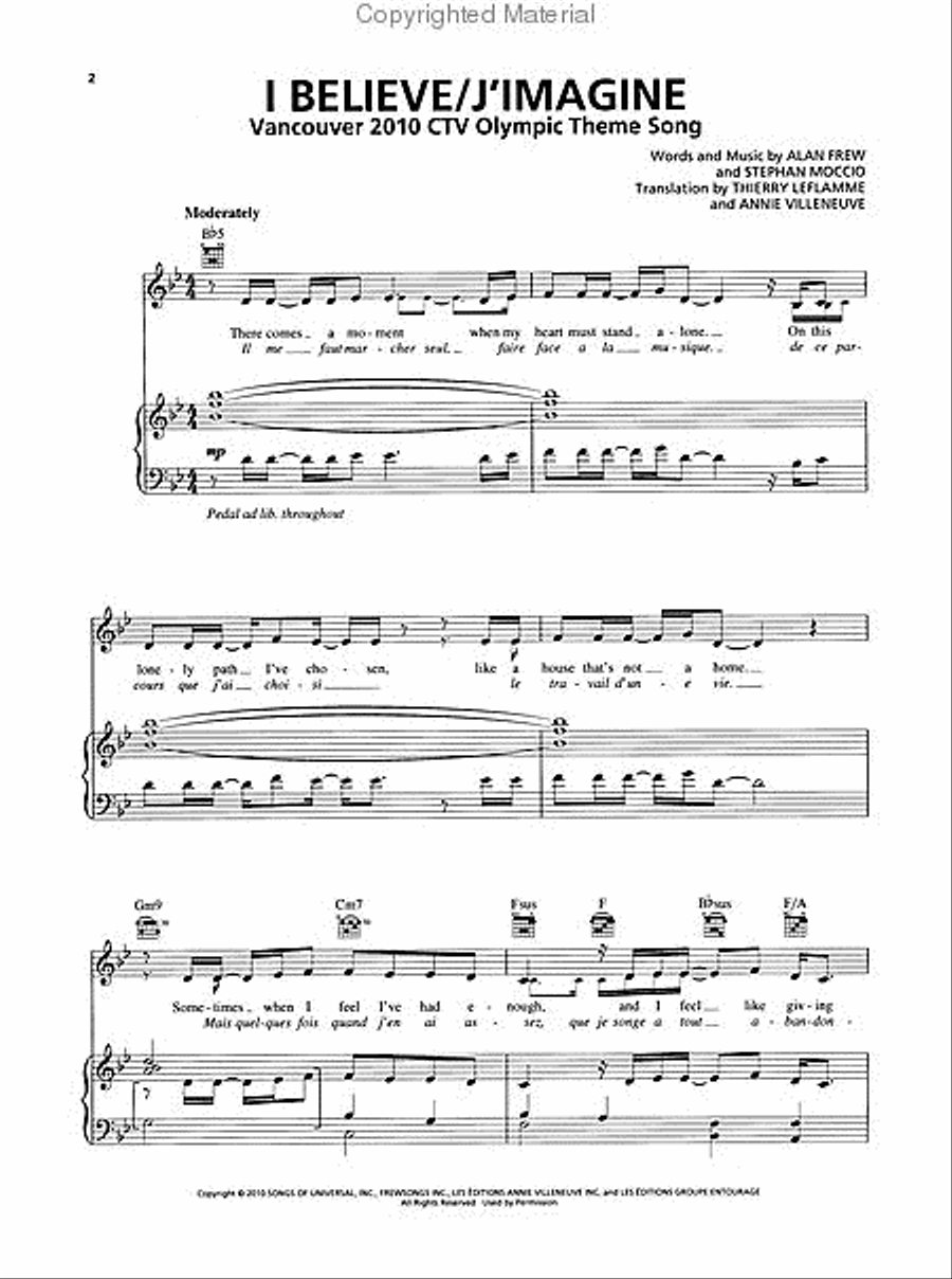 I Believe/J'Imagine Piano, Vocal, Guitar scores gallery preview page 2