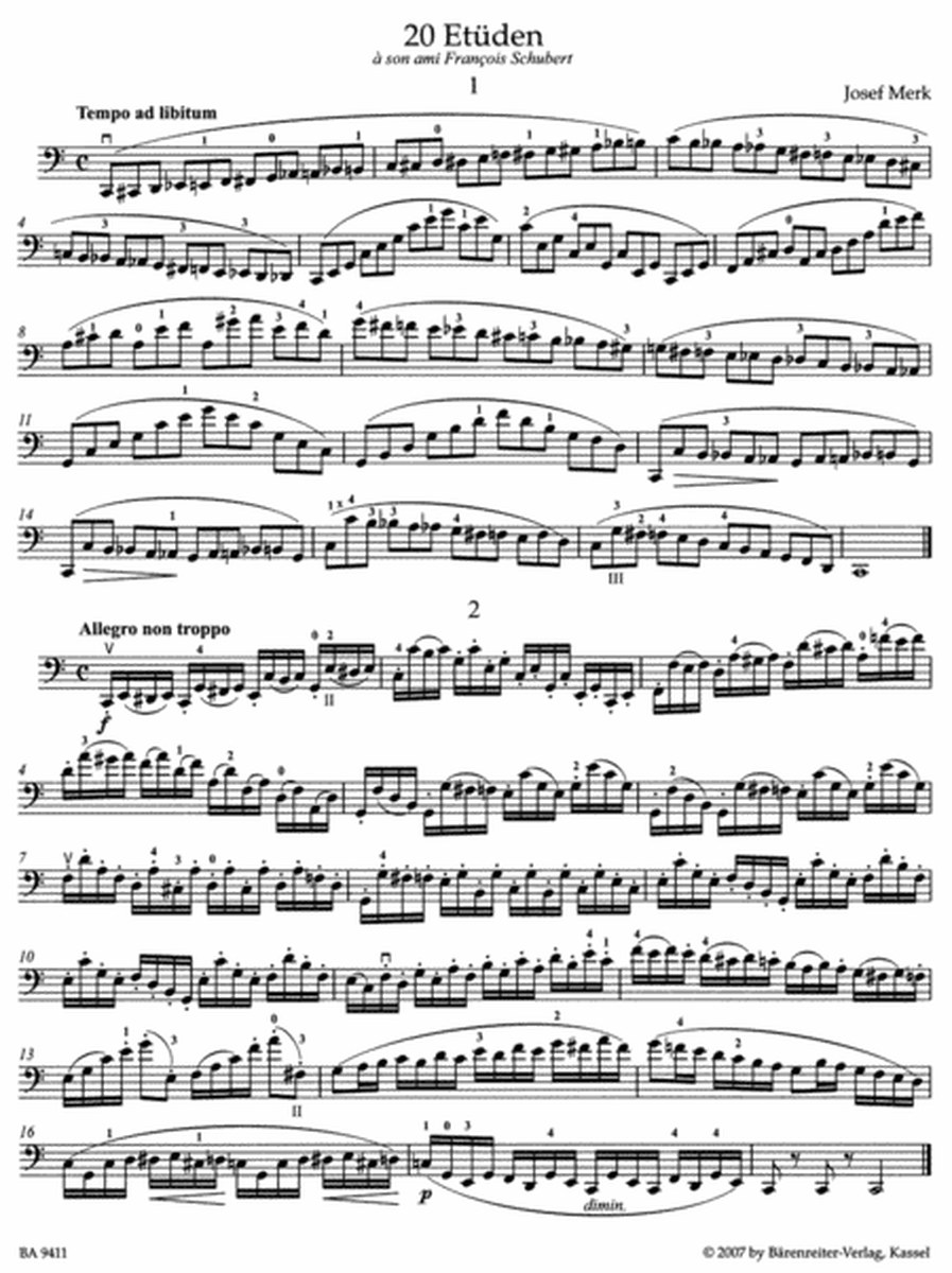 20 Etueden for Violoncello op. 11