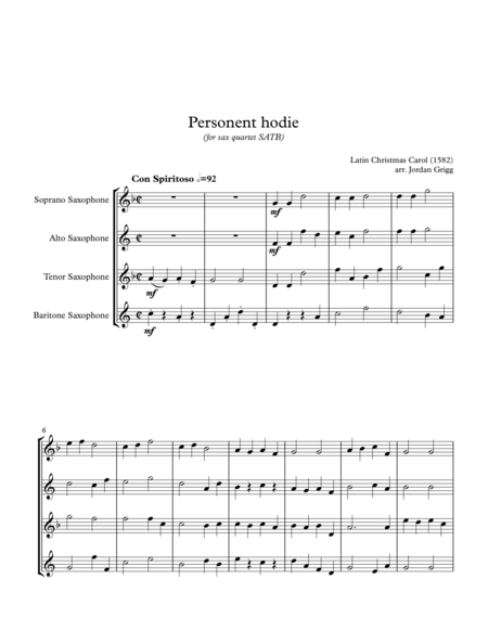 Personent hodie (for sax quartet SATB)