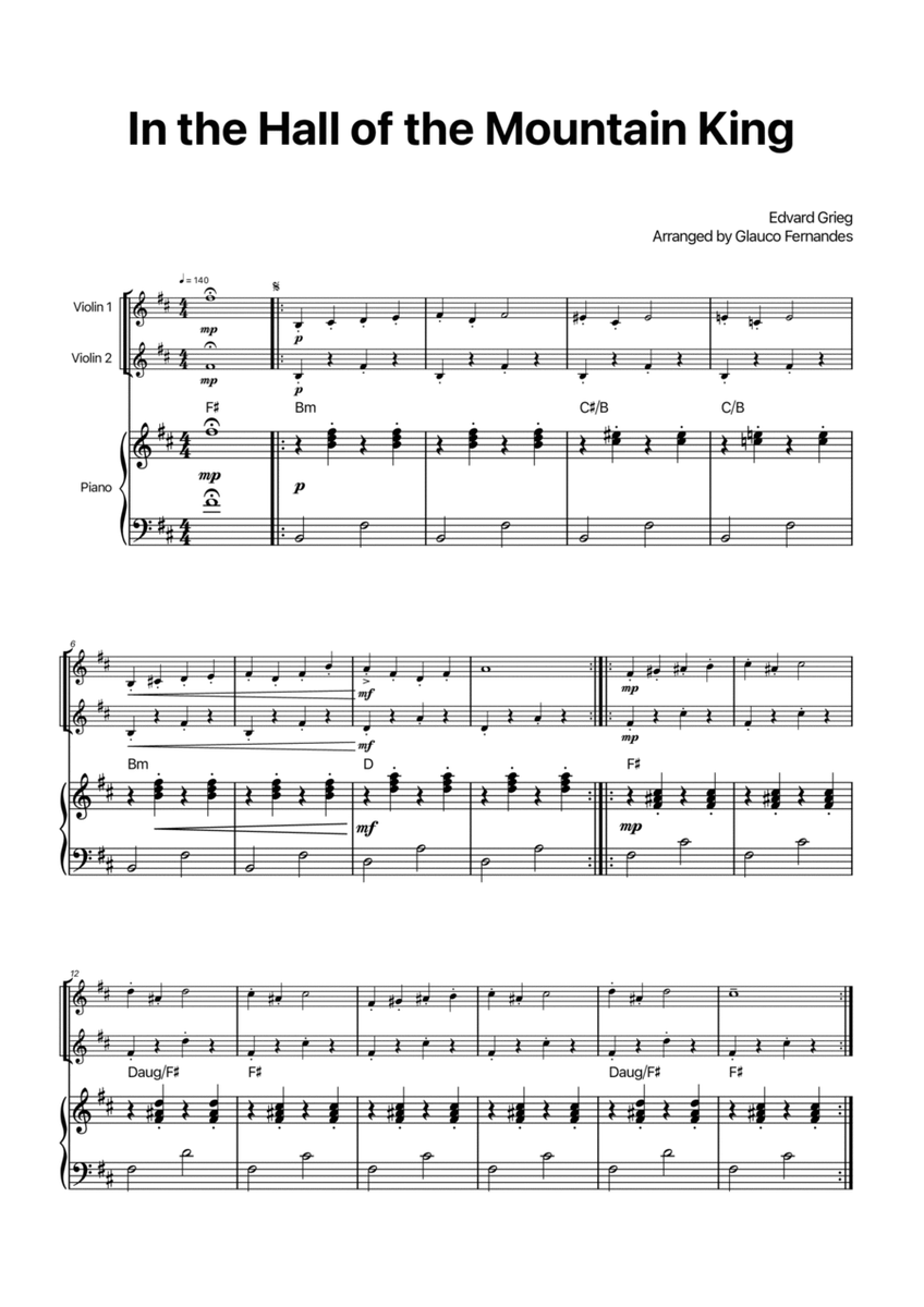 In the Hall of the Mountain King - Violin Duet with Piano and Chord Notations image number null