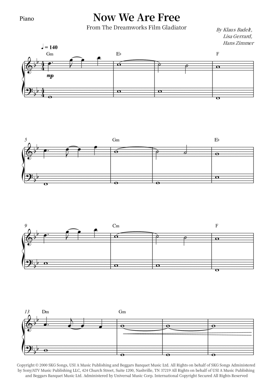 Now We Are Free Now We Are Free Easy Piano scores gallery preview page 1