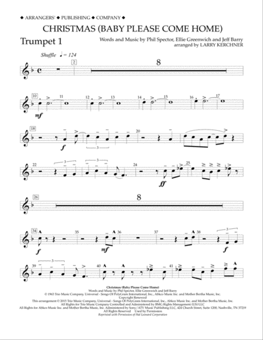 Christmas (Baby Please Come Home) - Bb Trumpet 1 Concert Band scores gallery preview page 1