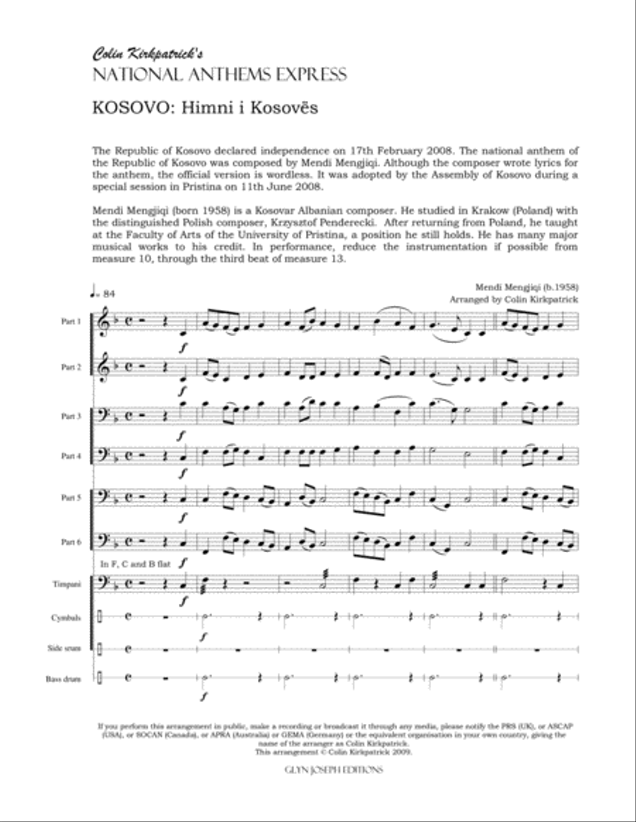 Kosovo National Anthem: Himni i Kosovës Large Ensemble scores gallery preview page 4