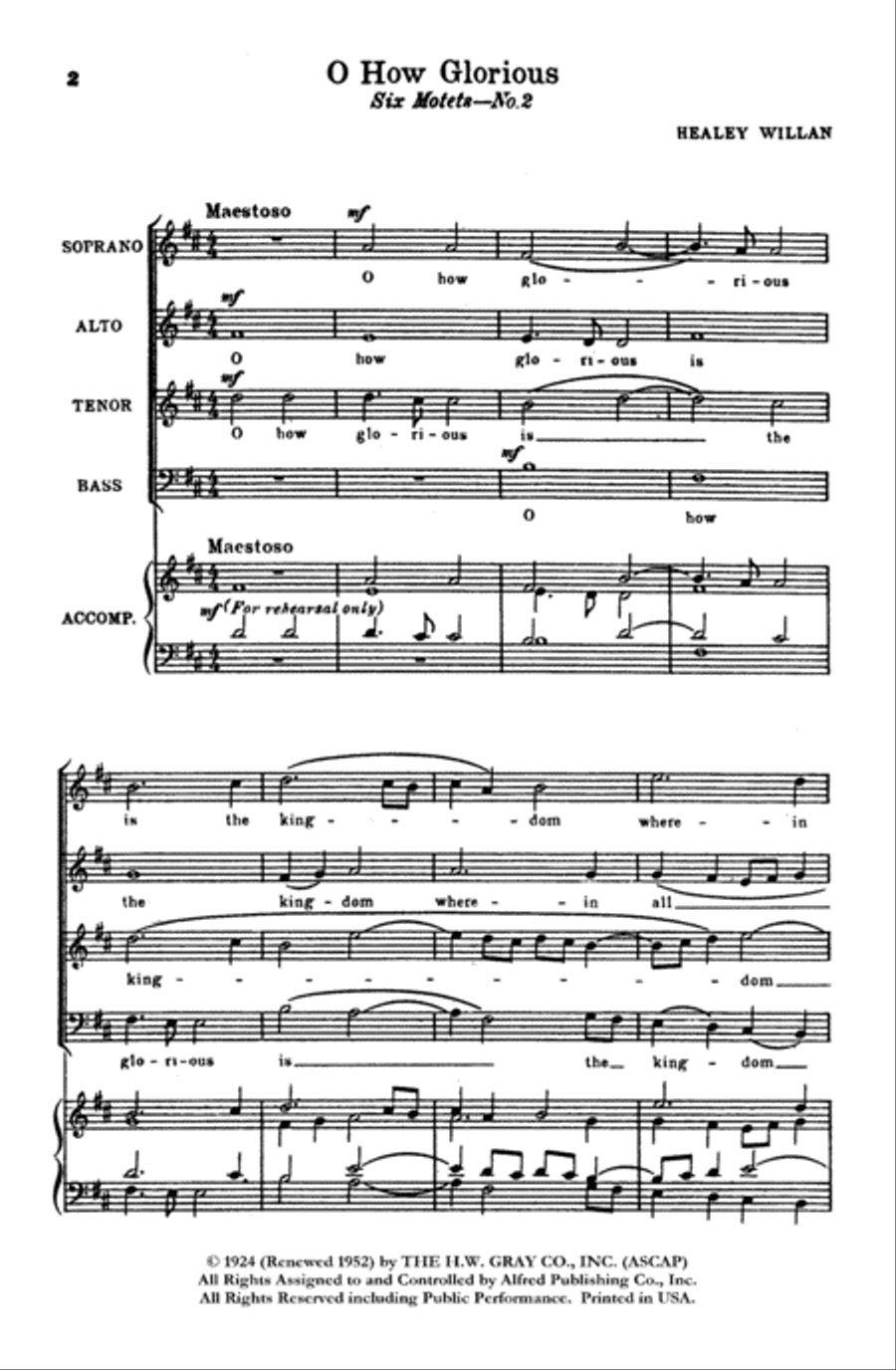 O How Glorious (No. 2 of Six Motets) 4-Part scores gallery preview page 2