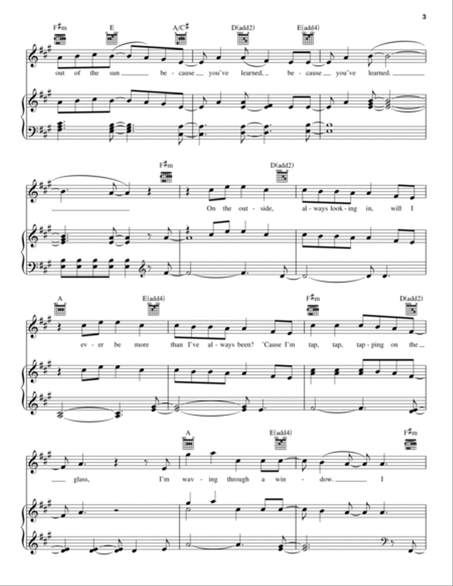 Waving Through A Window Piano, Vocal, Guitar scores gallery preview page 3