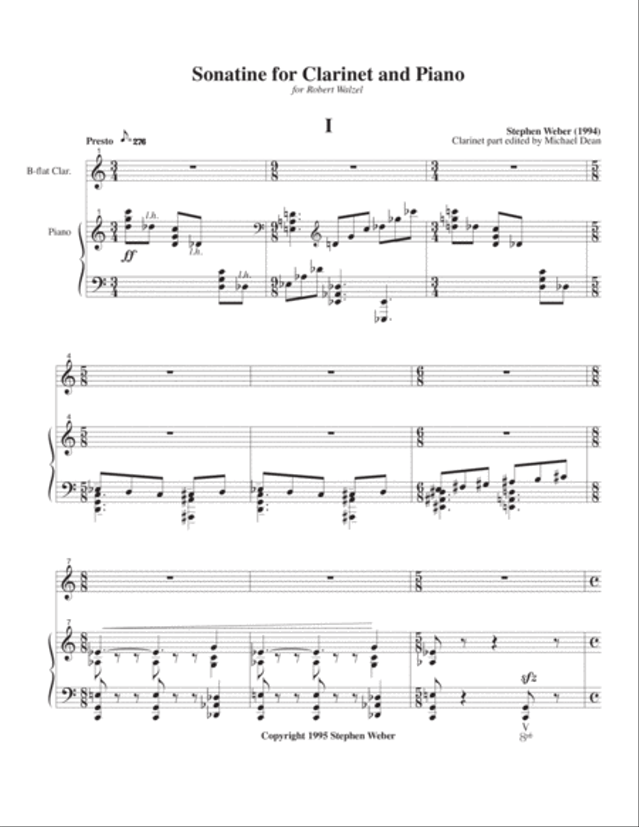 Sonatine for Clarinet and Piano Clarinet Solo scores gallery preview page 2