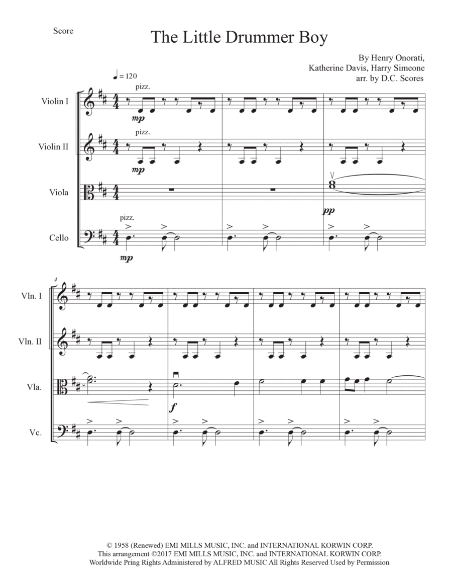 The Little Drummer Boy String Quartet scores gallery preview page 1