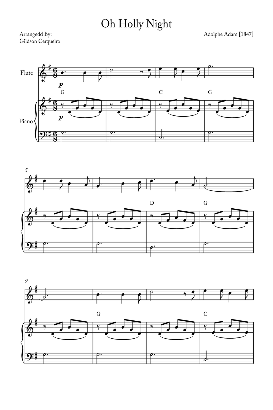 Oh Holy night Flute scores gallery preview page 1