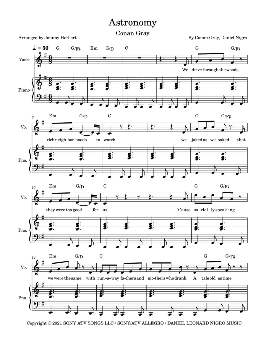 Astronomy Piano, Vocal, Guitar scores gallery preview page 1