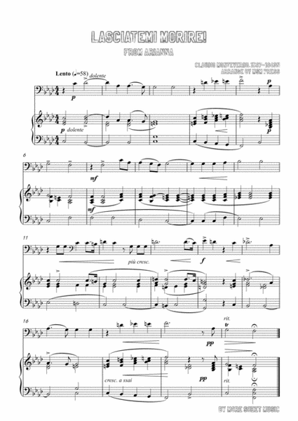 Monteverdi-Lasciatemi morire!,for Cello and Piano image number null