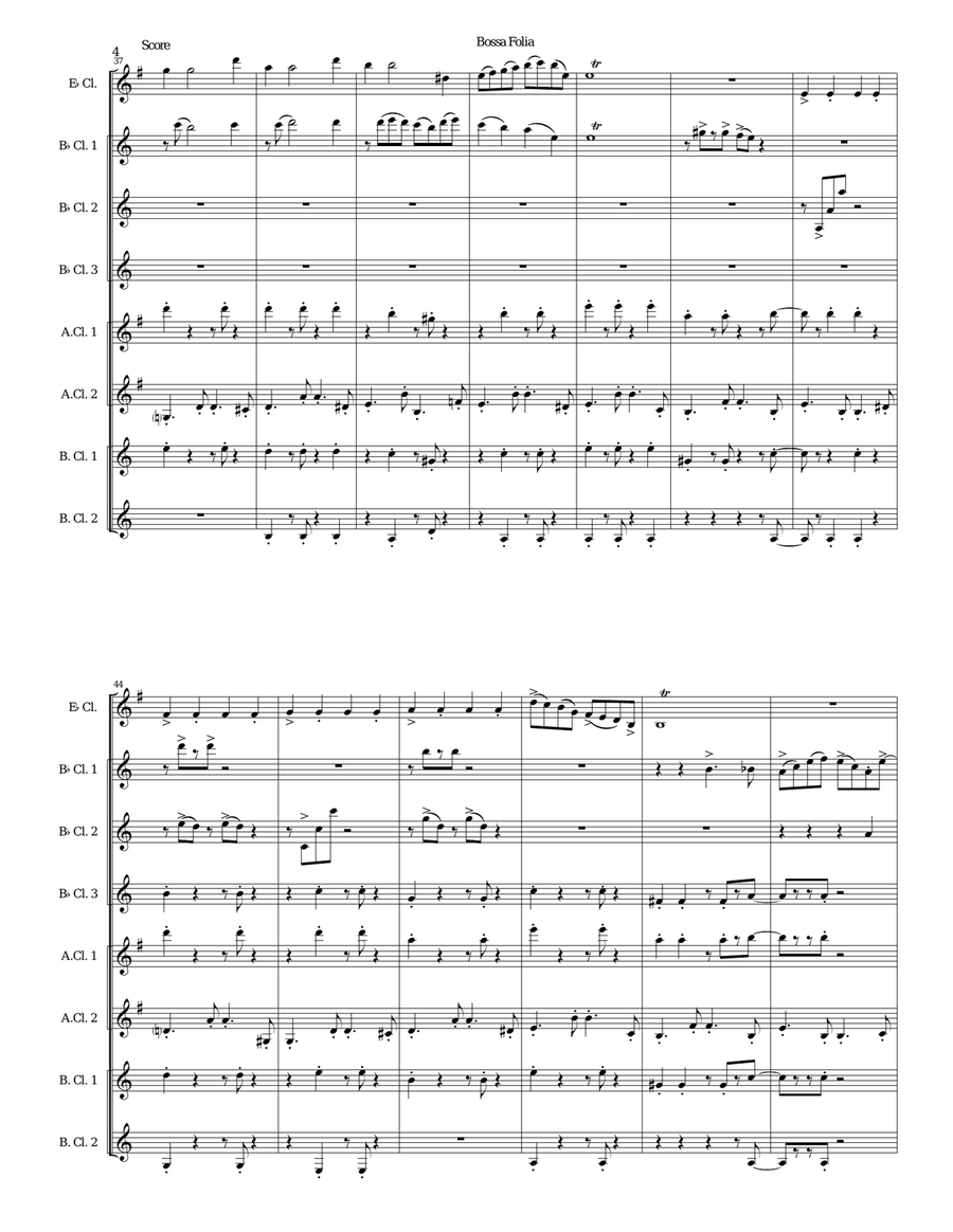 Bossa Folia for clarinet octet or clarinet choir Clarinet Choir scores gallery preview page 4