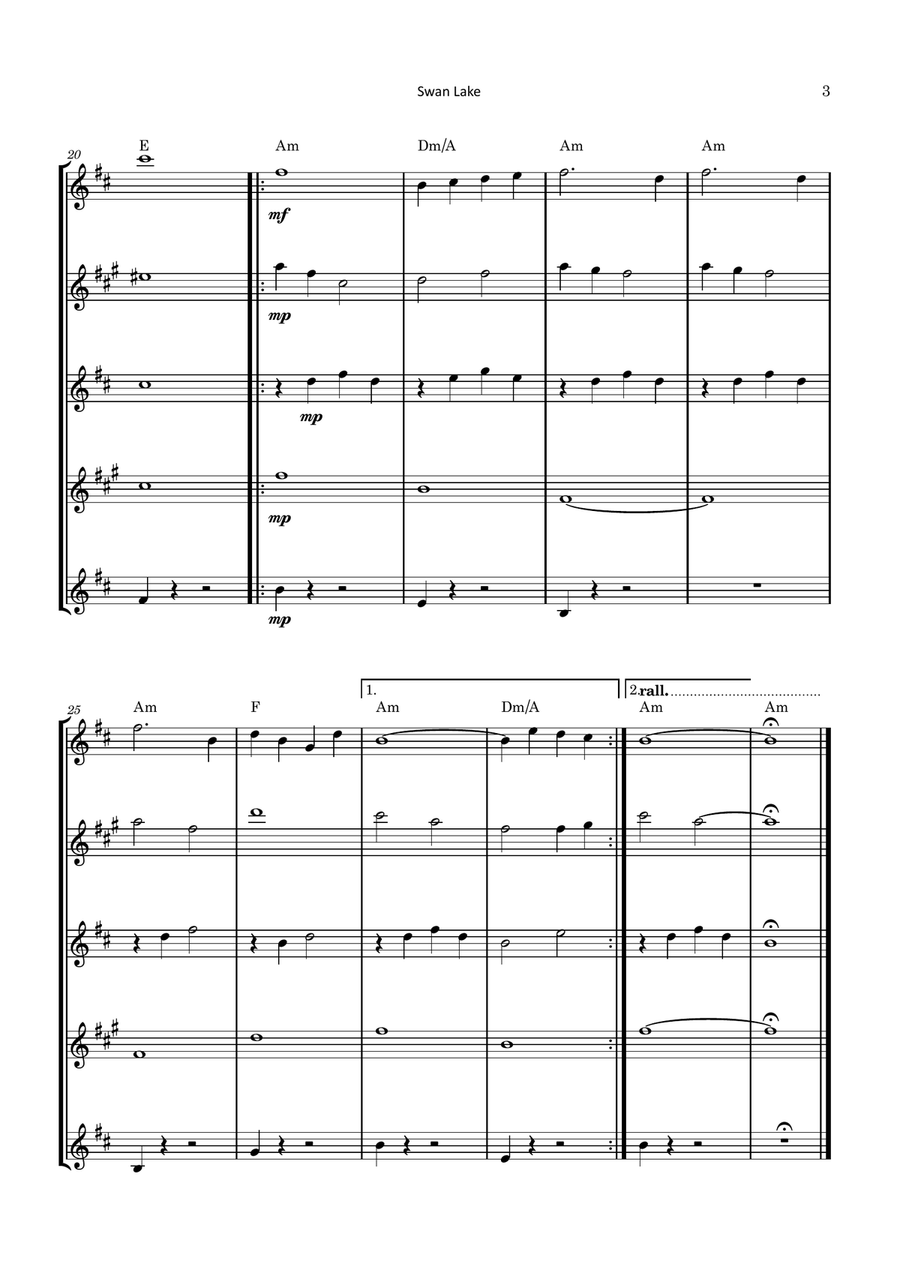 Swan Lake Saxophone Quintet scores gallery preview page 3