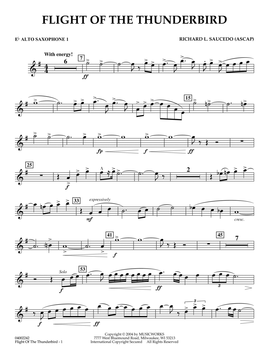 Flight Of The Thunderbird - Eb Alto Saxophone 1 Concert Band scores gallery preview page 1