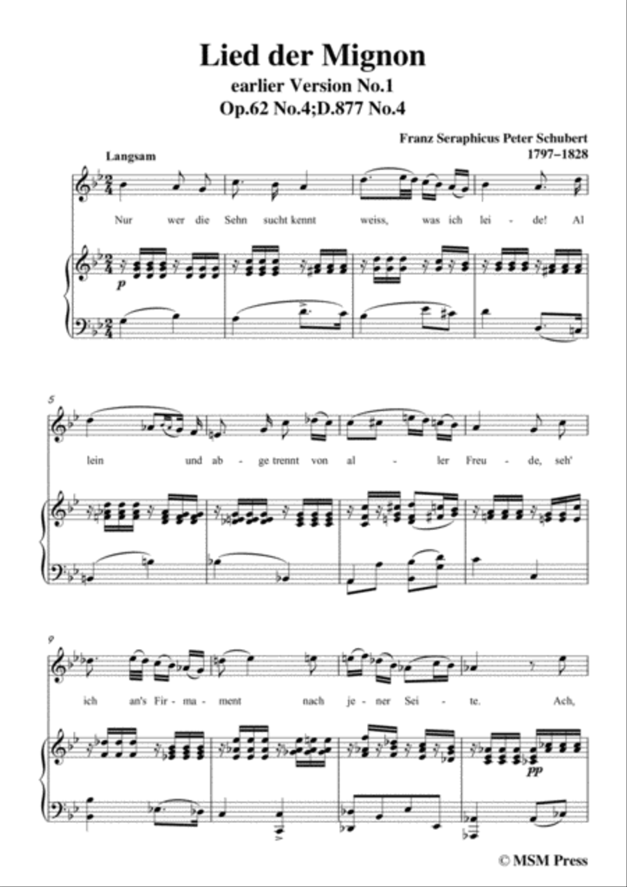 Schubert-Lied der Mignon (earlier Version 1),from 4 Gesänge aus 'Wilhelm Meister',in g minor Voice scores gallery preview page 3