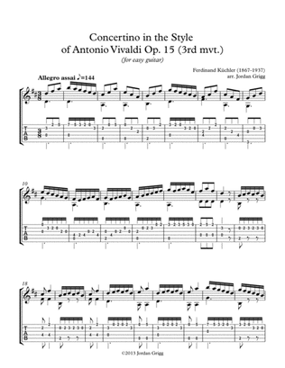 Book cover for Concertino in the Style of Antonio Vivaldi, 3rd Movement (for easy guitar), Op.15
