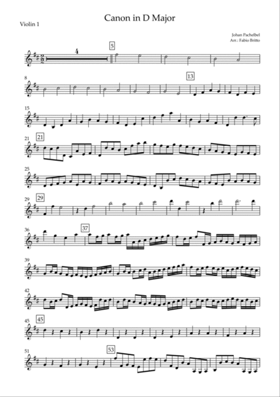 Canon in D Major (Johann Pachelbel) for 3 Violins and Cello (Original) String Quartet scores gallery preview page 6