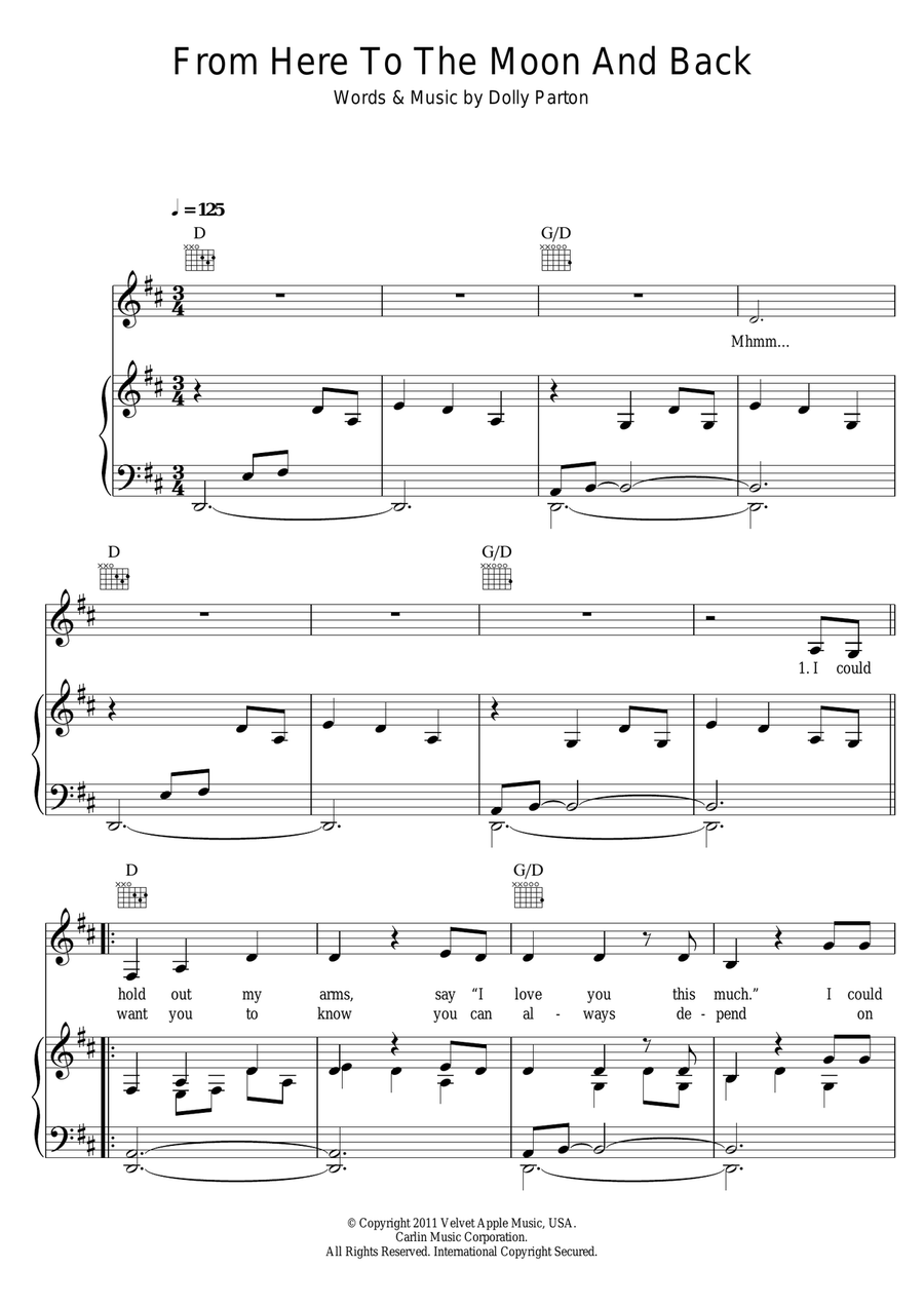 From Here To The Moon And Back Piano, Vocal, Guitar scores gallery preview page 1