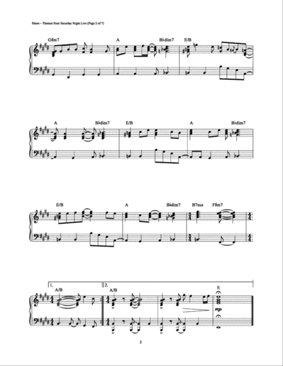 Saturday Night Live (Opening and Closing Themes) Piano Solo scores gallery preview page 2