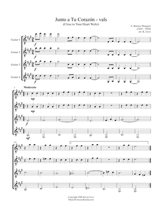 Junto a Tu Corazón (Guitar Quartet) - Score and Parts
