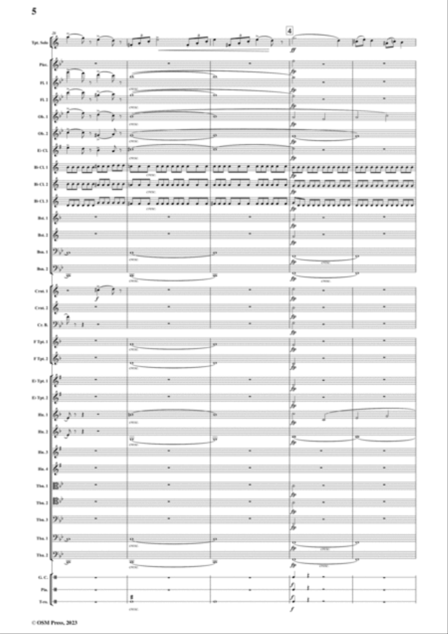 Rimsky-Korsakov-Trombone Concerto(1877),for Trumpet in B flat and Wind Band Concert Band scores gallery preview page 6